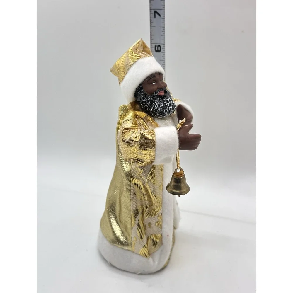 African American Santa Tree Topper‎ Gold Robe Bell Christmas Decor